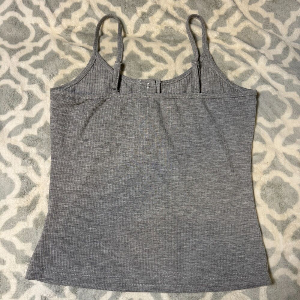 SHEIN Gray Ribbed Henley Crop Tank Top Womens M Spaghetti Strap Stretch Cami - Picture 2 of 7